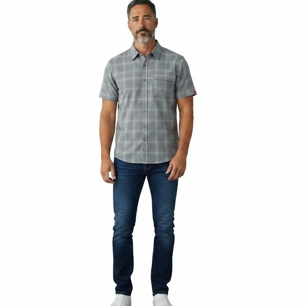 The North Face‎ Mens XL Blue Grey Plaid Short Sleeve Button Down Shirt